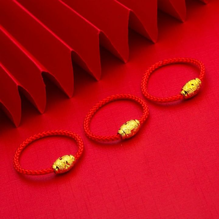 Fashion Lucky Gold Transfer Bead Ring Black Red Rope Braided Jewelry Accessories Couple Ring Good Luck Ring