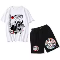 Demon Slayer Anime Combo Printed T-Shirt And Half Pant For Unisex - T-Shirts For Men And Women | Half- Pants