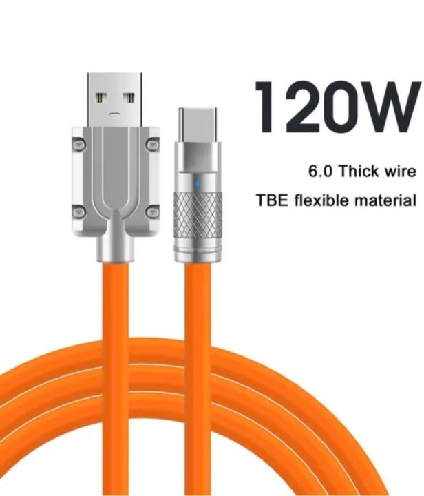 Type C USB Cable 120W Extra Thick Data Transferring and Charging Cable for Smartphone and Tablet Zinc Alloy and Silicone Phone Charger Type C Cable and Quick Transferring
