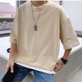 Drop Solder Oversize T-shirt In Beige Color For Men And Women. 