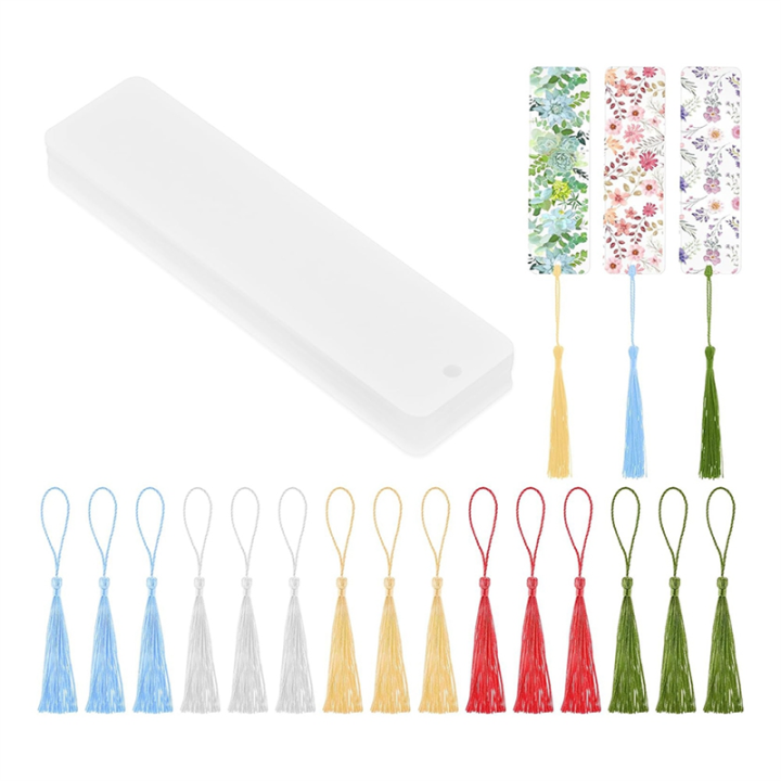 15 Pieces Blank Clear Acrylic Bookmarks with Hanging String, Clear ...