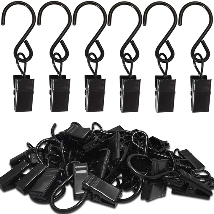 50Pcs Stainless Steel S Hooks Curtain Clips,Black