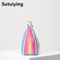 Sutuiying Vintage woven handbag, simple commuter bag, beach wind rainbow Bargain price bag, holiday casual straw purse (random pattern). 
