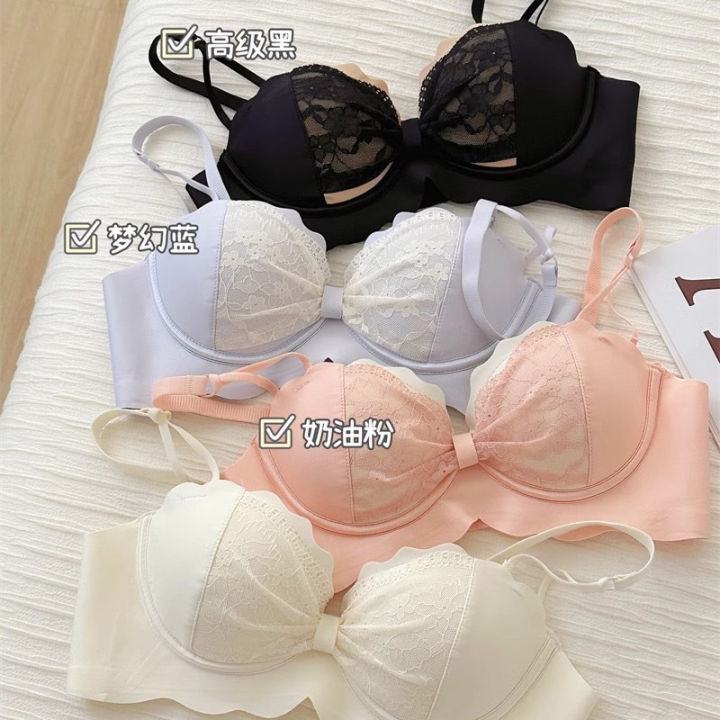 Gather%20up%20small%20to%20show%20big%20underwear%20women's%20comfortable%20non-wire%20pure%20desire%20lace%20cream%20color%20sweet%20girl%20bra%20-%20Image%202