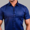 Nyptra Navy Blue Half Sleeves Premium Striped Cotton Shirt For Men - Fashion | Shirts For Men | Casual Shirts | Men's Wear |. 