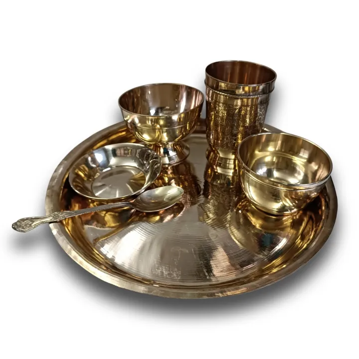 Pittal Charesh/Bronze Thali Set - Charesh Thaal, Kansa Bowl, Pital Glass ...