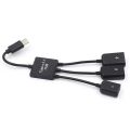 3 In 1 Micro USB HUB Male To Female Double USB 2.0 Host OTG Adapter Cable Converter Extender Universal for Mobile Phones Black. 