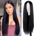 HMD Long Black Wigs for Women Middle Part Long Straight Wig Synthetic Natural Full Wig Heat Resistant Fiber Wig for Daily Party(Black, 30 Inch). 