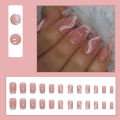 24Pcs Pink  White Stripes Beautiful New Fake Nails with Glue DIY Art Design False Nails Wearable Nails Stylish Pattern Artificial Nails. 
