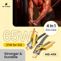 MY Power 4 in 1 Multi Charging DataCable|  65WattType C to Type c| Usb to Type c | Usb to lightning | Type c to lightning | Metal Head Nylon Braided Cable | 1.2 Meter Gold  Edition | MD411.. 