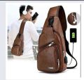 Black Color Plain Design Leather Side Cross Body Bag For Men. 