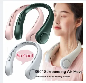 3 Speeds Portable Non Bending Neck Hands Free Hanging Rechargeable Fan ...