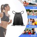 Drawstring Backpack Sports Gym Bag for Women Men Children Large Size with Zipper Bottle Mesh Pockets Black. 