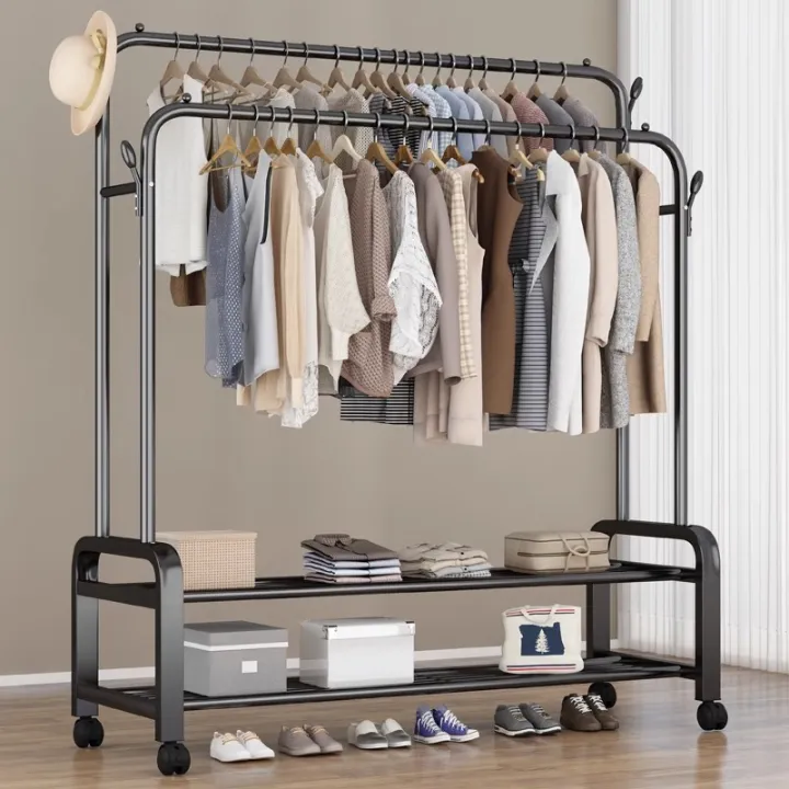 Heavy-Duty%20Metal%20Garment%20Rack%20%E2%80%93%20Double%20Rod,%20Storage%20Shelf%20&%20Hooks,%20Portable%20Clothes%20Organizer%20with%20Rollers%20%7C%20Cloth%20Hanger%20%7C%20Hanger%20-%20Image%205