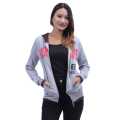 Grey Cotton Full Sleeve Printed Zippered Design Hoodie Jacket For Women. 