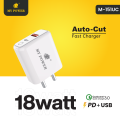 MY Power 18Watt AutoCut Charger With Pd Function And USB Output M151UC Fast Charging Adapter. 
