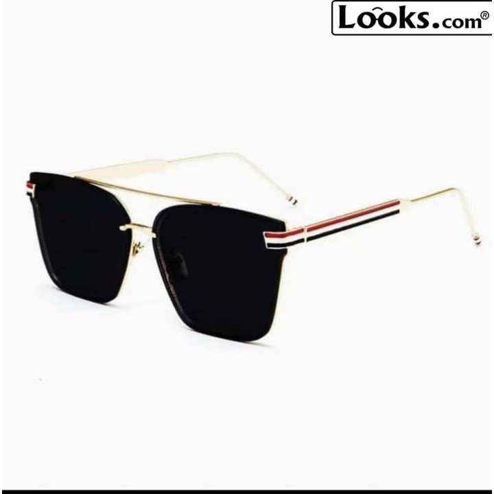 Unique Design Metal (8072) Golden Black Fashion Sun Glasses For Men | Gold Frame Black Shade Square Sunglasses For Men