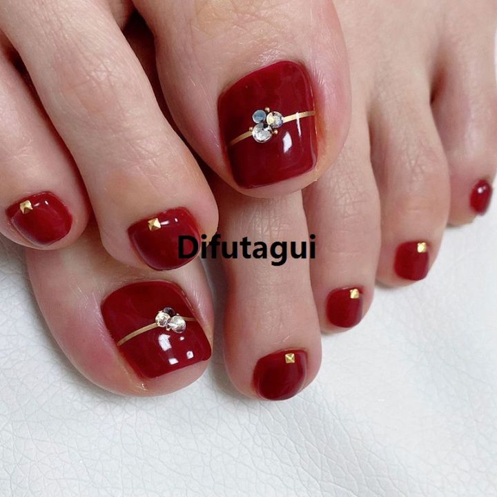 Difutagui High Quality 24Pc Manicure Detachable Wearable Toenail Patch Women Girls Fashion Toe Nail Art Decoration Press On Toenails Supplies For Professionals