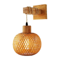 NAMUNY Retro Japanese Style Bamboo Bedside Wall Lamp Restaurant Rattan Lampmine Bedroom Background Wall Lamps. 