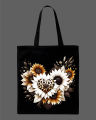Sunflower & Leopard Heart Printed Tote Bag | White & Black. 