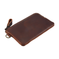 Genuine Leather Men Key Wallet,Zipper Housekeeper Pouch Holder,Keychain Crazy Horse Coin Purse. 