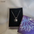 OUXI  Silver/White Crystal Heart Shaped Pendant With Chain For Women- K30016-2. 