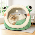 Cute Comfort Cat Dog Bed Plush Green Frog Pet House Cave Design Warm Sleeping Nest Bed For Puppy Kitten. 