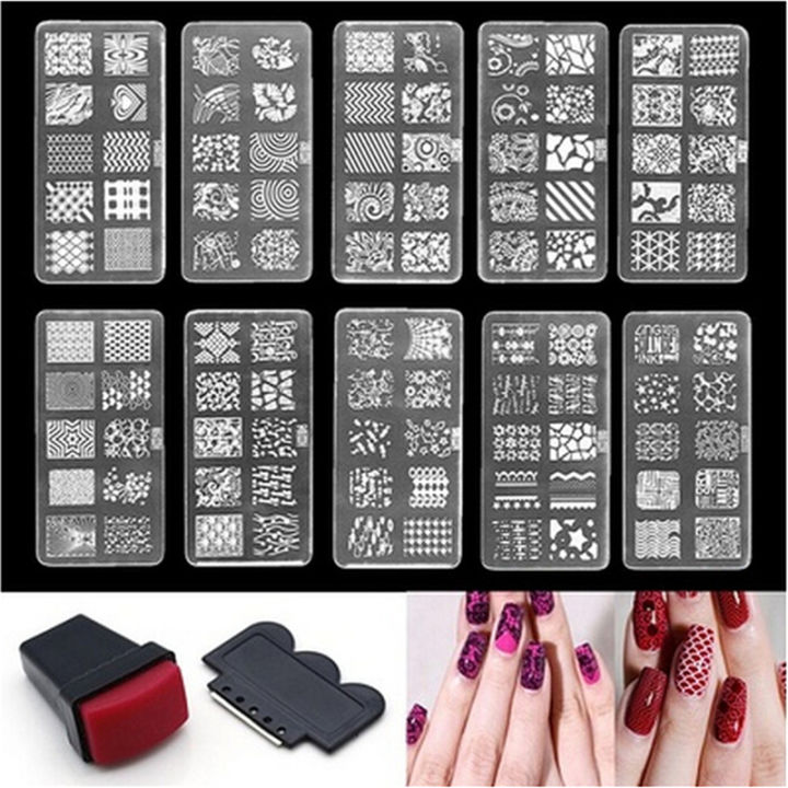 Nail Art Stamp Stencil Stamping Template Plate Set Tool Stamper Design Kit Hot