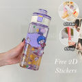 550ml Transparent Square Water Bottle With Straw And Fun 2D Stickers – Perfect For School Kids. 