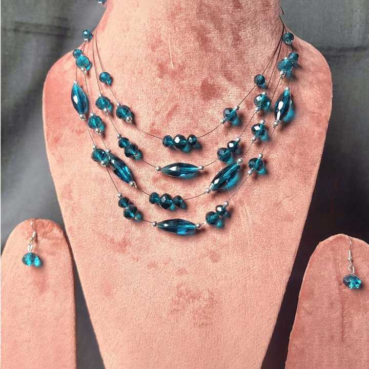 Stunning blue glass shops bead necklace