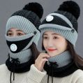 Women's Slouchy Knit Knitted Topi Scarf Mask 3-Piece Set for Winter Comfort. 