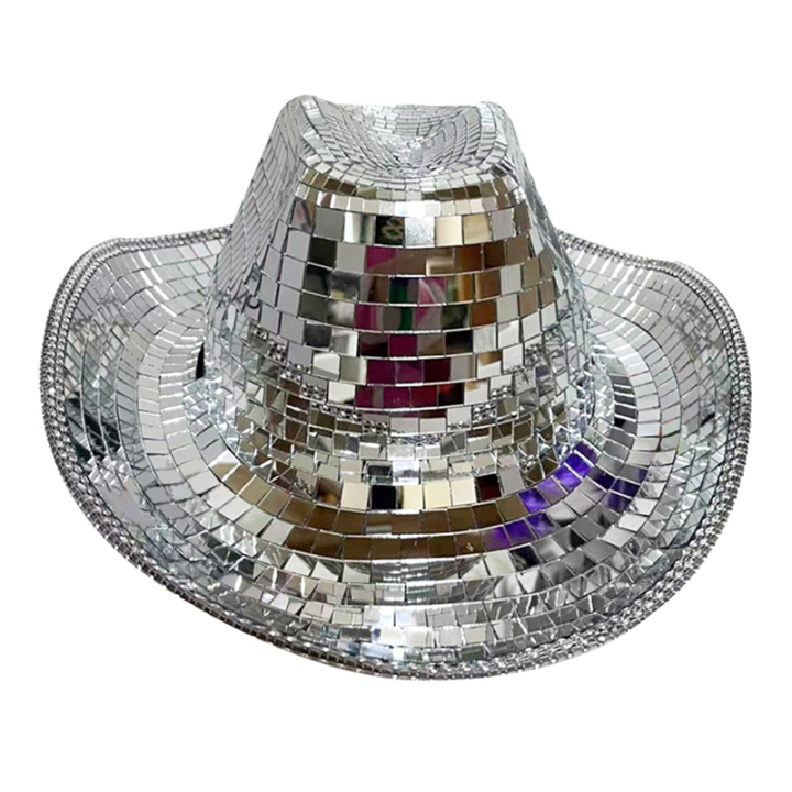 Sparkly Glitter Space Cowgirl Hat Mirror Ball Hat for Women Men