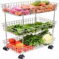 Stainless Steel Popular Basket Fruit and Vegetable Stand Basket Trolley, Kitchen Storage Rack (3 Layer) Kitchen Rack Dishrac. 