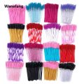 Wenefang 50 Pcs Shiny Crystal Eyelash Applicator Disposable Diamond Handle Nylon Two Colors Mascara Wands Spoolies Pink Brushes. 