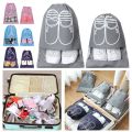 New Non-woven Shoes Pouch Drawstring Portable Shoes Storage Organizer Bags Organization Waterproof Transparent Hanging Bag Home. 