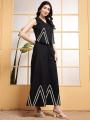 Classic Black Cotton Flex Sleeveless CoOrd Set for Women By Sapnaaz Fashion. 
