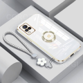 S_way For Vivo V21 / Vivo V21e 4G / Vivo Y73 Back Cover with Lanyard Rhinestone Ring Stand Luxury 6D Plating Frame Shiny Bling Cases Soft Silicone Square Protective Phone Case for Girls. 