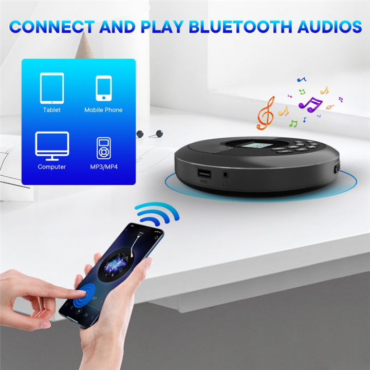 Portable%20Bluetooth%20CD%20Player%20Rechargeable%20Discman%20Gray%20-%20Image%206