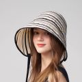Fashion Ribbon Women Striped Fisherman Hat Solid Color Foldable Summer Sun Hat Wide Brim Breathable Bucket Hat Camping. 