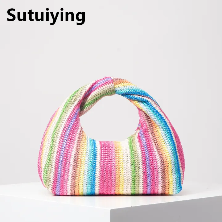Sutuiying%20Vintage%20woven%20handbag,%20simple%20commuter%20bag,%20beach%20wind%20rainbow%20Bargain%20price%20bag,%20holiday%20casual%20straw%20purse%20(random%20pattern)%20-%20Image%207