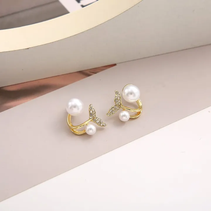 Pearl%20Stone%20Tail%20Design%20Double%20Ring%20Stud%20Earring%20For%20Women%20-%20Image%202