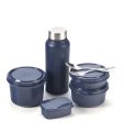Oliveware Teso Pro Lunch Box With Three Stainless Steel Containers ,Steel Spoon And  Fork, Insulated Fabric Bag ,Microwave Safe. 