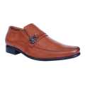 Brown Leather None Lace  Clip on  Black Horse  Formal Shoes For Men. 