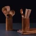 Wooden Cylinder Tableware Drainage Chopstick Rack Kitchen Storage Container Bamboo Restaurant Supplies. 