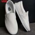 Vans White Classic Leather Slip On Shoes for Unisex 2240F. 