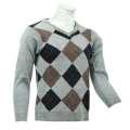 Sweater for Men – Grey Woolen Full Sleeve Argyle Pattern | Winter & Formal Wear Pullover. 
