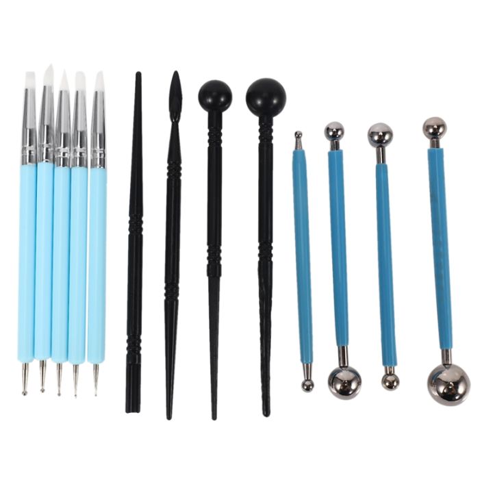 13pcs Polymer Modeling Clay Sculpting Tools, Dotting Pen, Silicone Tips, Ball Stylus, Pottery Ceramic Clay Indentation Tools Set Also For Cake Fondant Decoration And Nail Art
