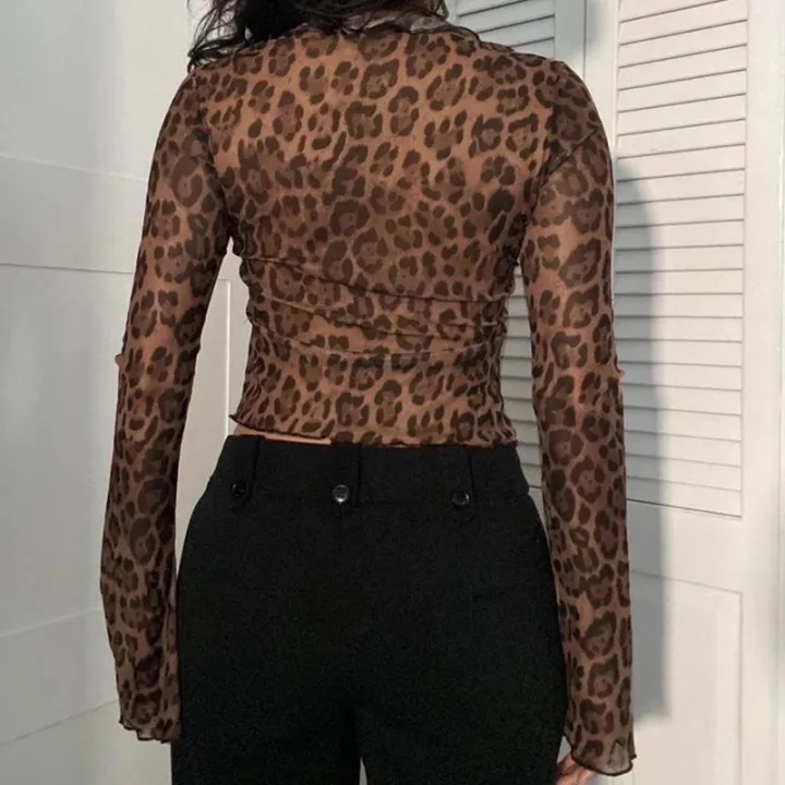 CIBBAR%20y2k%20Sexy%20Mesh%20Crop%20Top%20Vintage%202000s%20Leopard%20Print%20Ruffles%20Patchwork%20Bandage%20Cardigan%20T-shirts%20Women%20Transparent%20Club%20Tee%20-%20Image%204