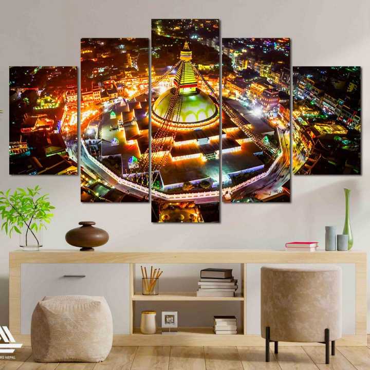 Boudhanath Stupa 5 Panel Canvas | Wall | Home Decor | Canvas | Wall Art With Frame Inside By Etraders Nepal