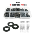 Black White M8M6M5M3M2.5 Classified Ring Gasket Plain Gasket Nylon 700pcs/box Plastic Flat Insulated Gasket Kit Set M2M4. 